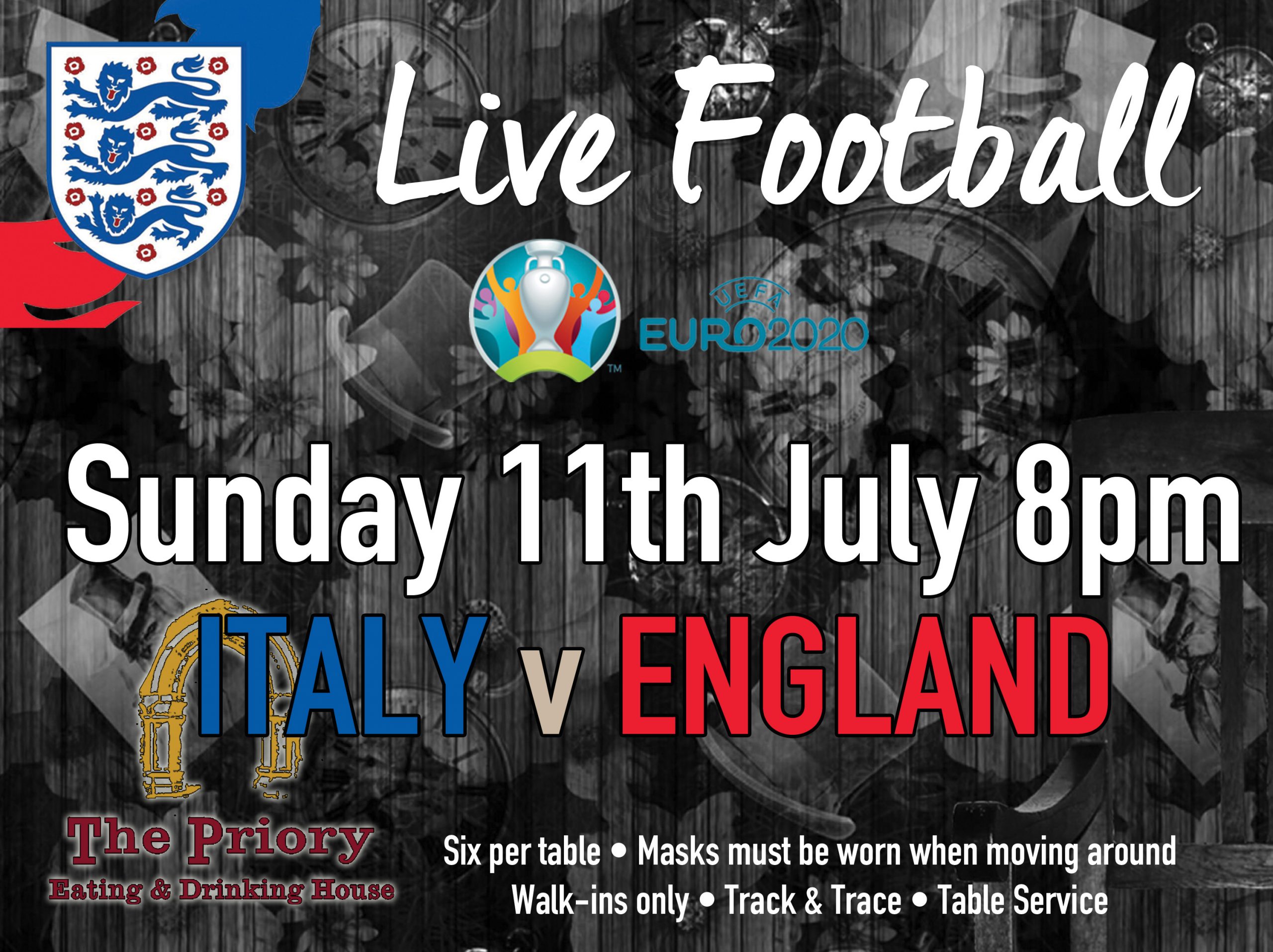 EUROS FINAL at THE PRIORY Sunday 11th July 8pm